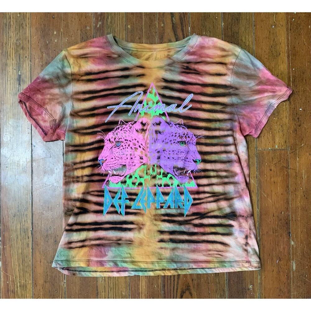 HANDMADE Vintage Def Leppard Tour bleach Tie Dye RARE merch VTG Rare XL Band Tee
